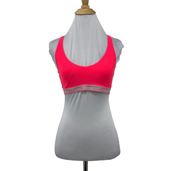 Under Armour Strappy Sports Bra Womens S Small Neon Pink Logo Band Unpadded - Picture 1 of 14